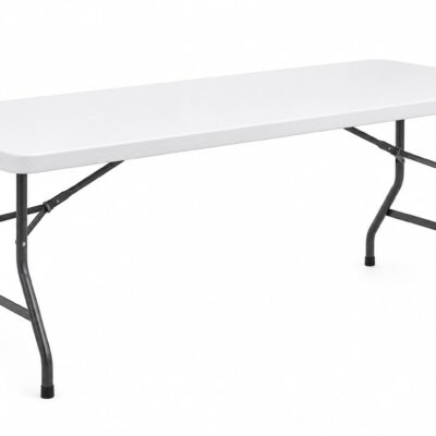 White six-foot folding rental table