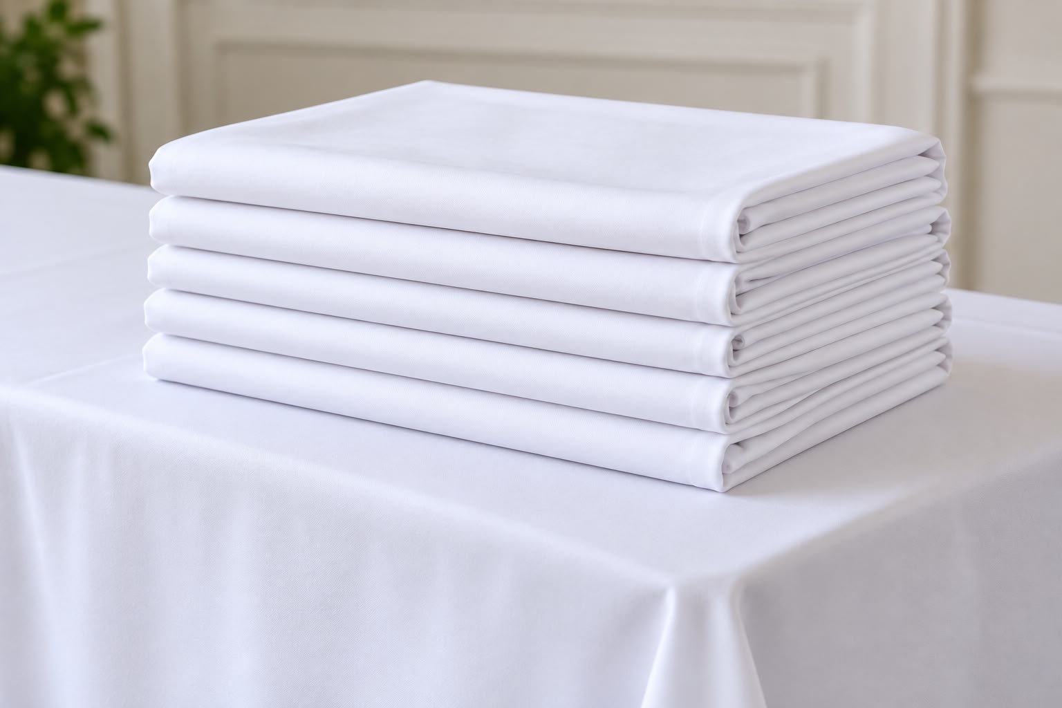 Folded white table linens